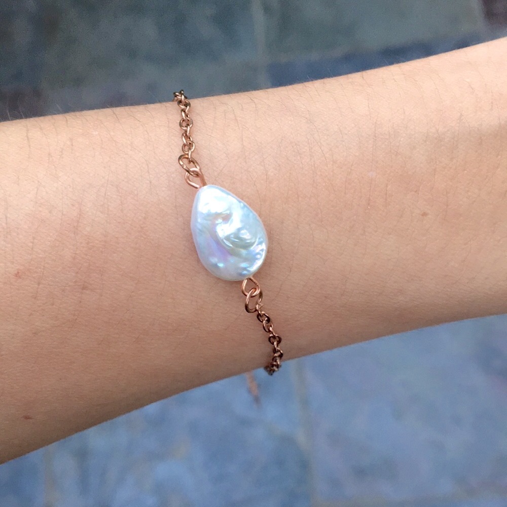 Freshwater Baroque Pearl + Rose Gold Stacking Bracelet - Picture 5 of 10